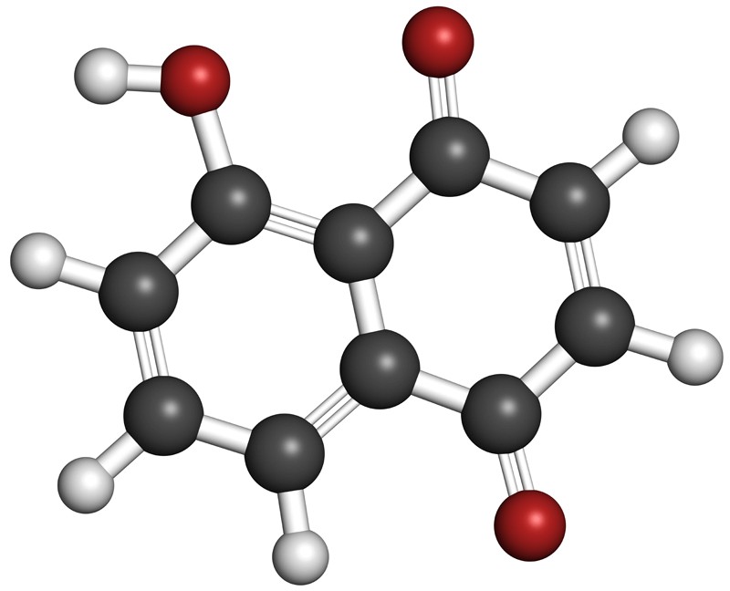 Representación 3D de una molécula de juglona.